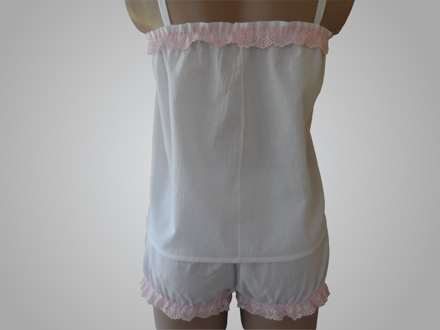 White Lingerie Babydoll & Bloomers set with Pink Lace by eviswear