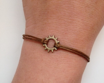 Gear Bracelet 143- friendship bronze charm steampunk waxed cotton bracelet gear gift adjustable current womenswear trendy