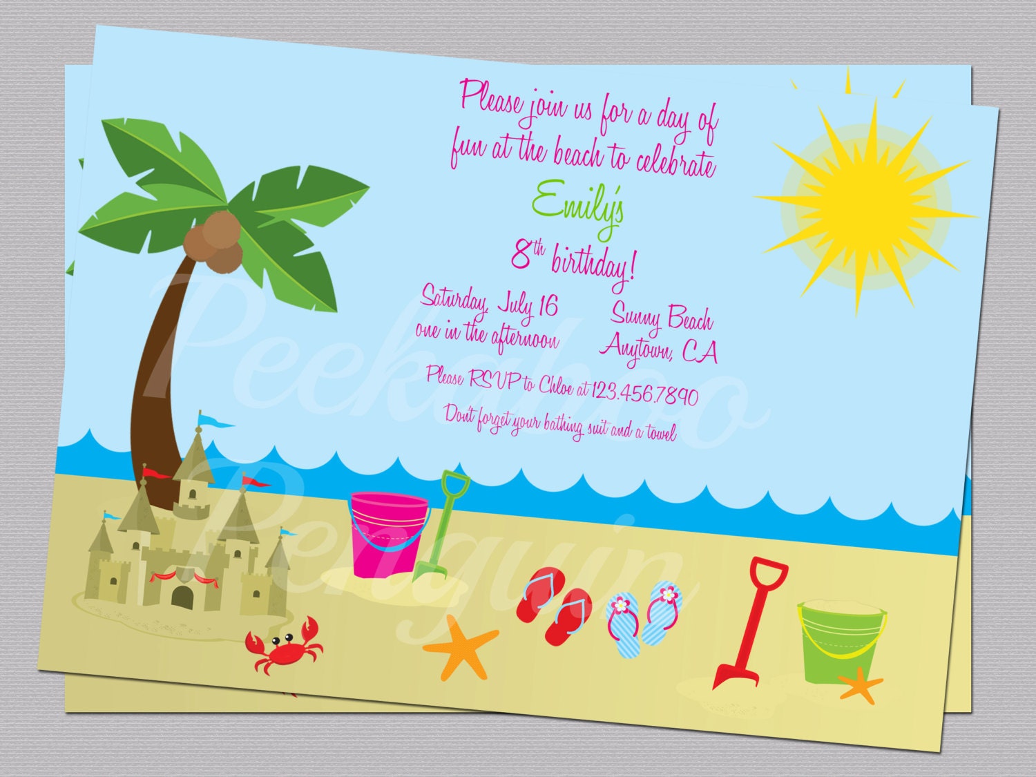 Beach Theme Party Invitations 1