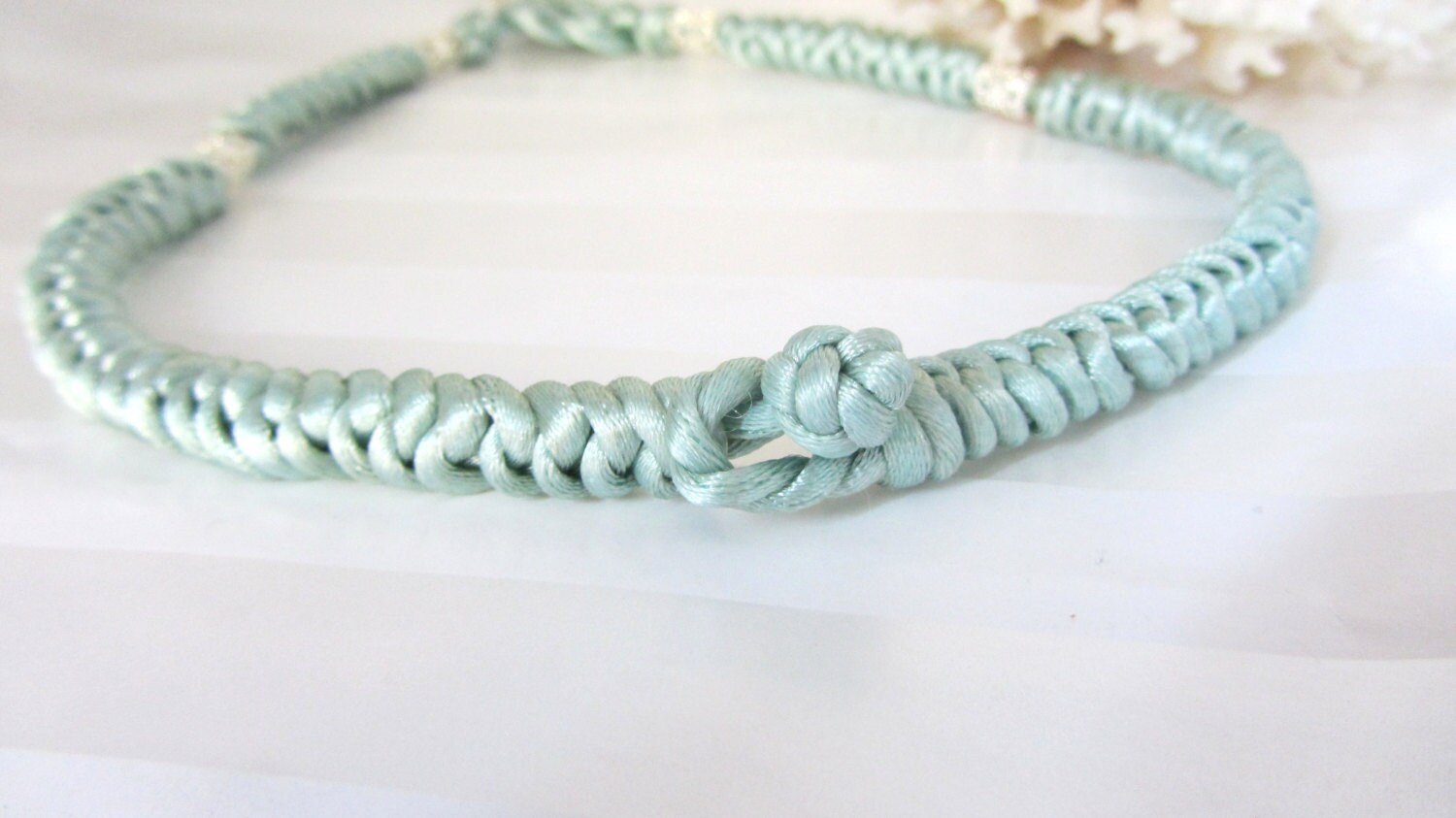 Chinese Knot Necklace Seafoam Cord Mint by KnottinghamDesigns