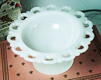 Vintage ANCHOR HOCKING Old Colony Pedestal Bowl Milk Glass
