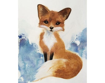 Watercolor Fox Art, Nursery Art, Kids Art, Woodland Painting, Original Illustration, Wildlife Art,Fox,Art Prints,Watercolor,Animal Print