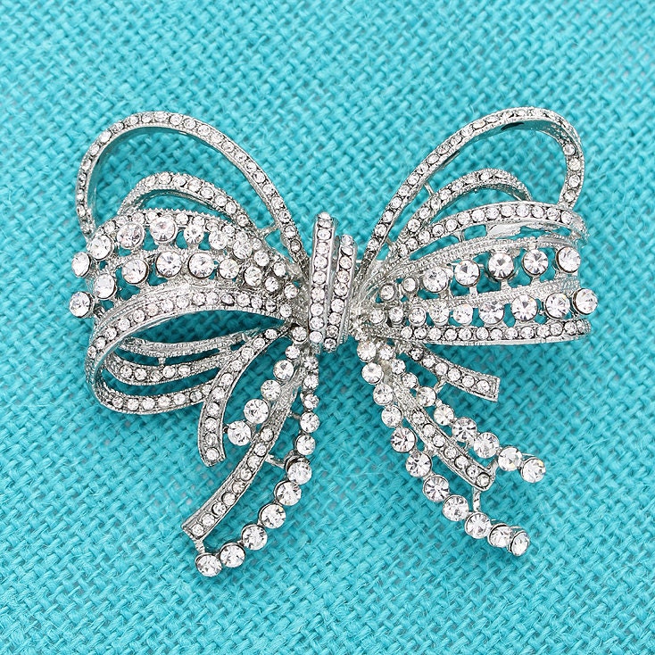 Rhinestone Bow Brooch Wedding Bridal Bowknot Broach Dress Sash