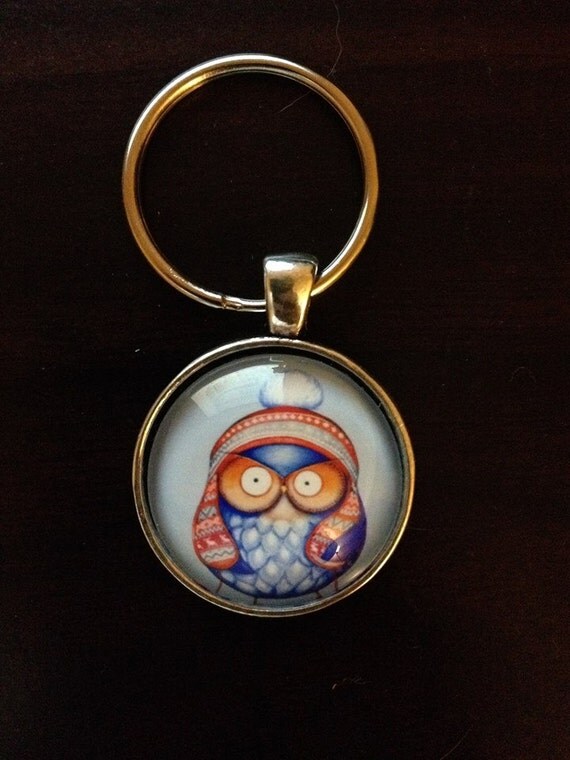 Owl glass cabochon keychain by Hamstimelessdesigns on Etsy