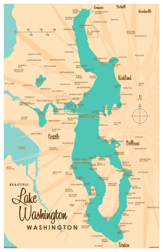 Lake Washington WA Map Print