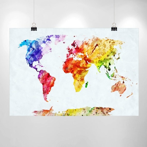 Items Similar To Watercolor World Map Print Home