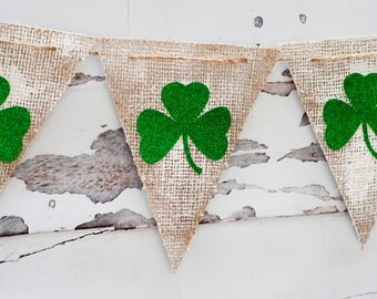 Rustic Shamrock Banner, Rustic St. Patrick's day Banner, Clover Burlap Banner, St. Paddy's Day Banner, B053