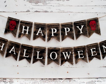 Halloween Banner Halloween Decor, Happy Halloween Banner, Halloween Burlap Banner, Rustic Halloween Banner, B179