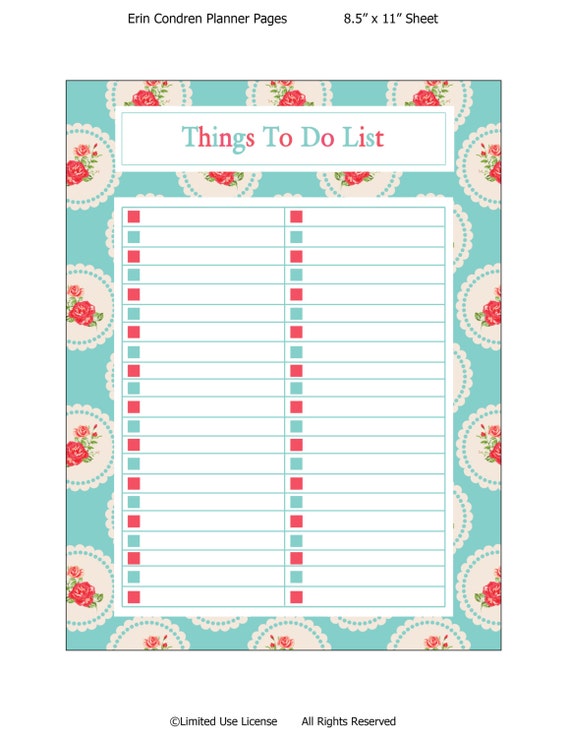 Items similar to Printable planner-Things To Do List-Erin Condren ...