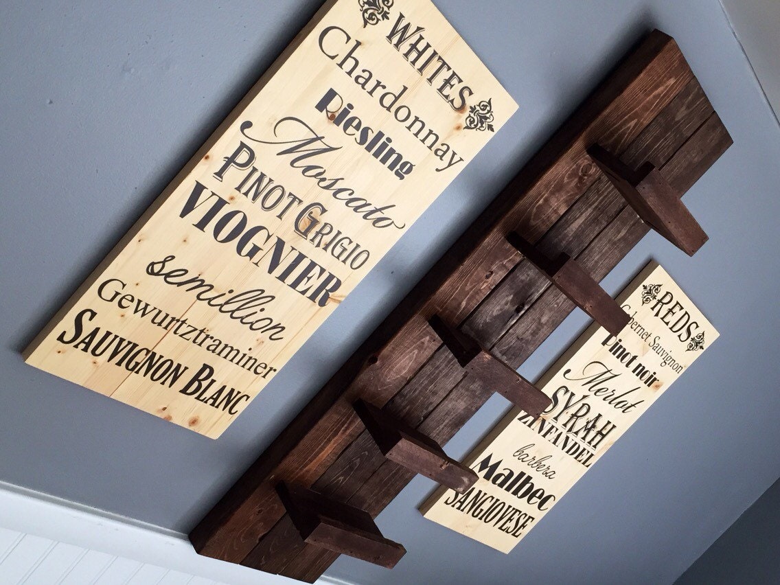 Wooden Wine Rack With Wine Signs Two Wine by HandmadeHartfelt