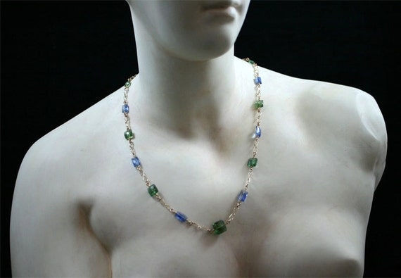 Artisan necklace of apatite, kyanite, and rose gold