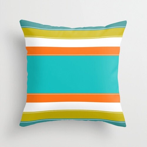 Turquoise Pillow Green Teal and Orange Pillow by DesignbyJuliaBars