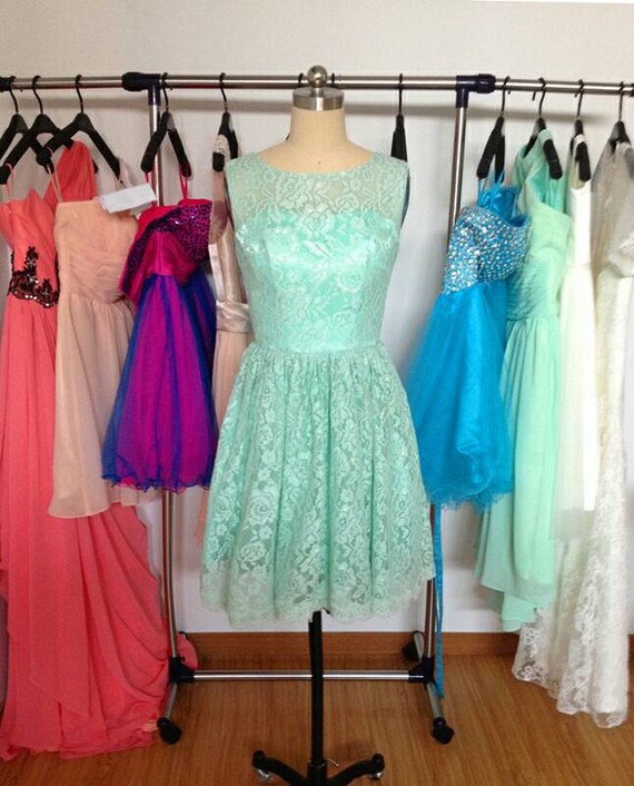 Short Mint Bridesmaid DressCheap Lace by PromDressHeaven on Etsy