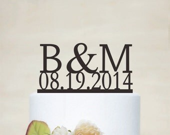 Initial Cake Topper,Date Cake Topper,Wedding Cake Topper, Personalized Wedding Cake Topper, Acrylic Decoration-I019C