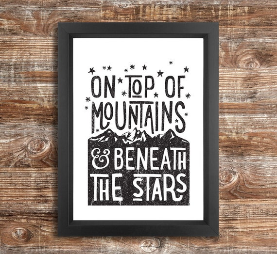 On TOP OF MOUNTAINS a4 downloadable print black and white