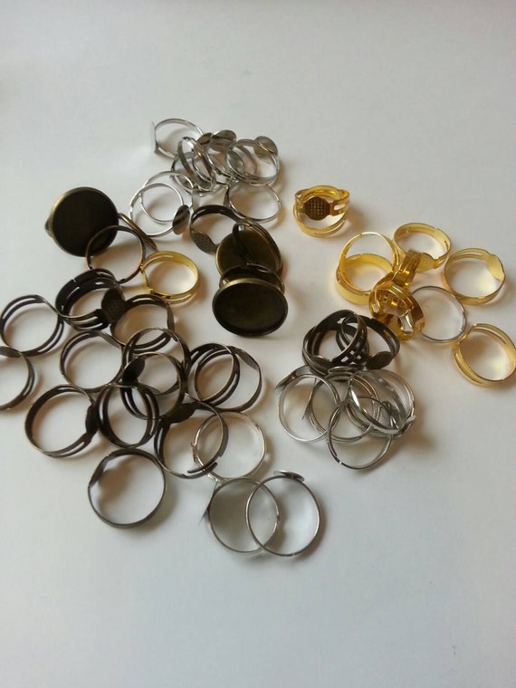 50 wholesale Ring Blanks, Antique silver Rings, Adjustable Rings, Ring ...