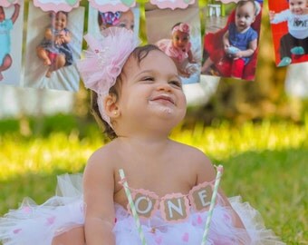 Cake Banner - Pink Gold Mint cake banner - One Banner - Shabby Chic Banner - Gold cake smash Banner - 1st Birthday cake topper - One Banner