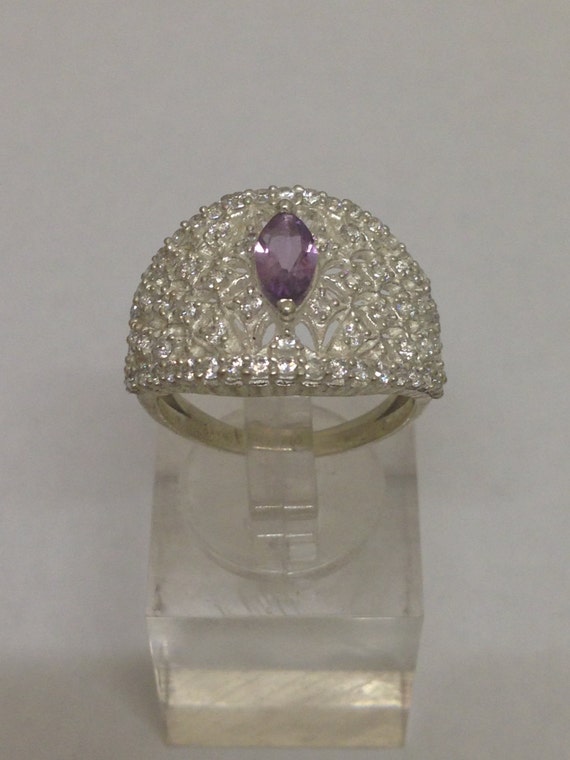 Amethyst & White Topaz 925 Sterling Silver Ring