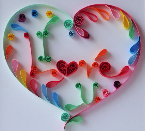 Items similar to Wall art, "I love you" in a quilling heart, quiling