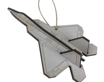 Wooden F-22 Airplane Fighter Jet Christmas Ornament