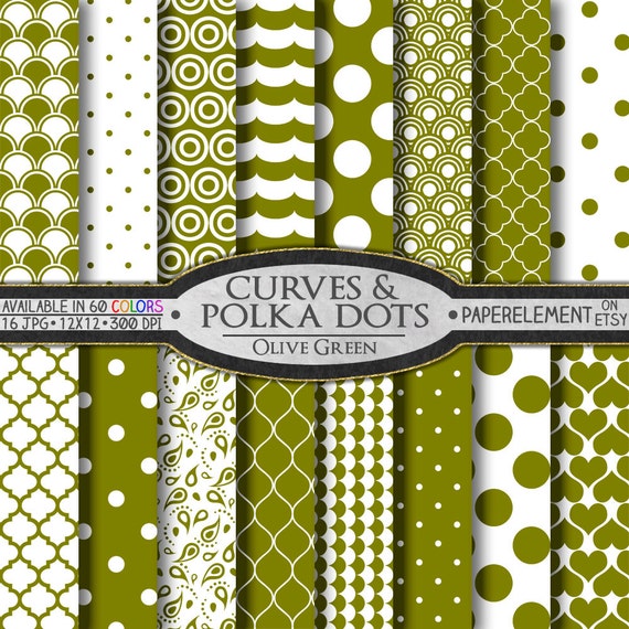 Olive Green Polka Dot Digital Paper Drab Printable Olive