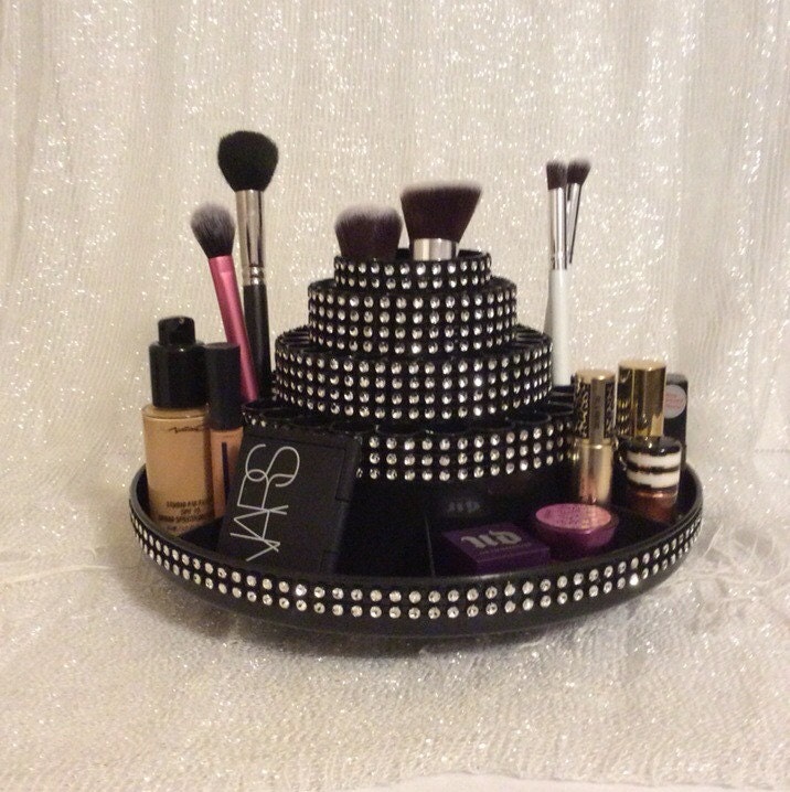 Rotating Makeup Brush Organizer with Storage for Accessories
