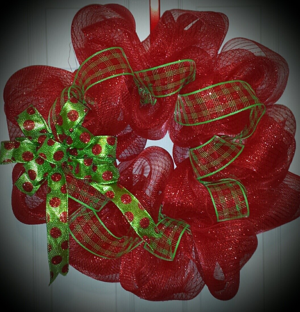 Red and Green Deco Mesh Wreath