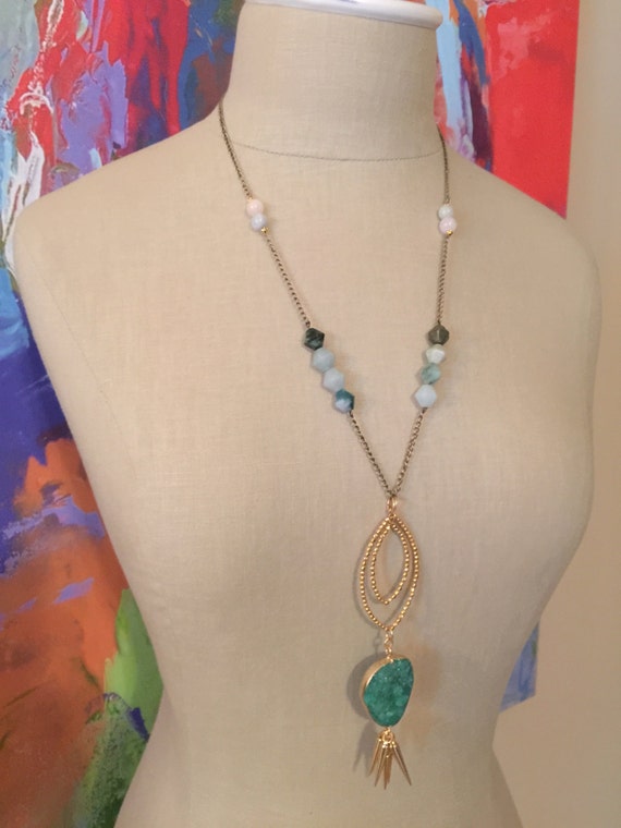 Items similar to Jade, Jade and more Jade Green Quartz Druzy Necklace