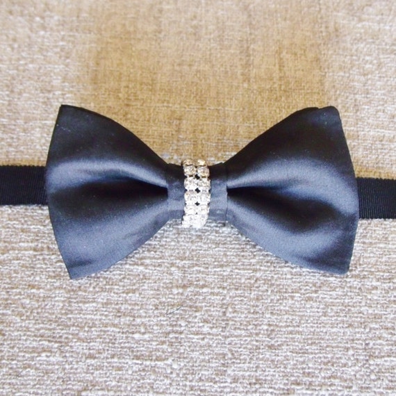 Jairus Men's Black Silk & Rhinestone Bow TiePreTied Adjustable Bow