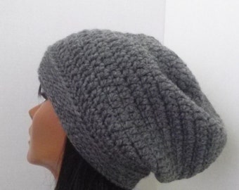 Gray Slouchy Beanie, Womens Gray Slouchy Hat, Hipster Baggy Beanie, winter hat,