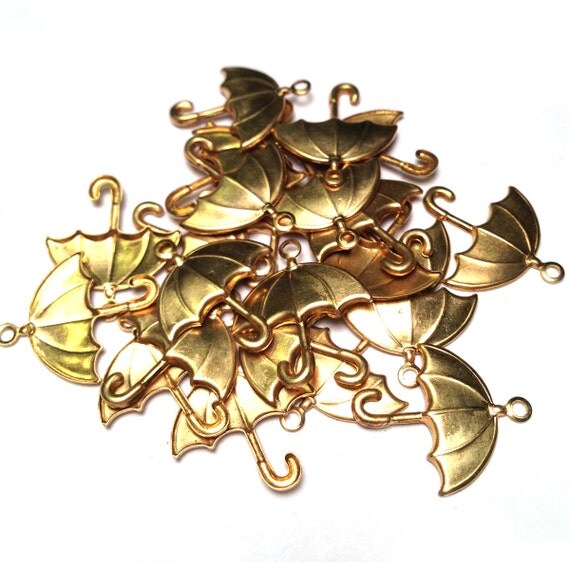 24 Umbrella Charms Brass Umbrella Charm by JewelryMakersBounty