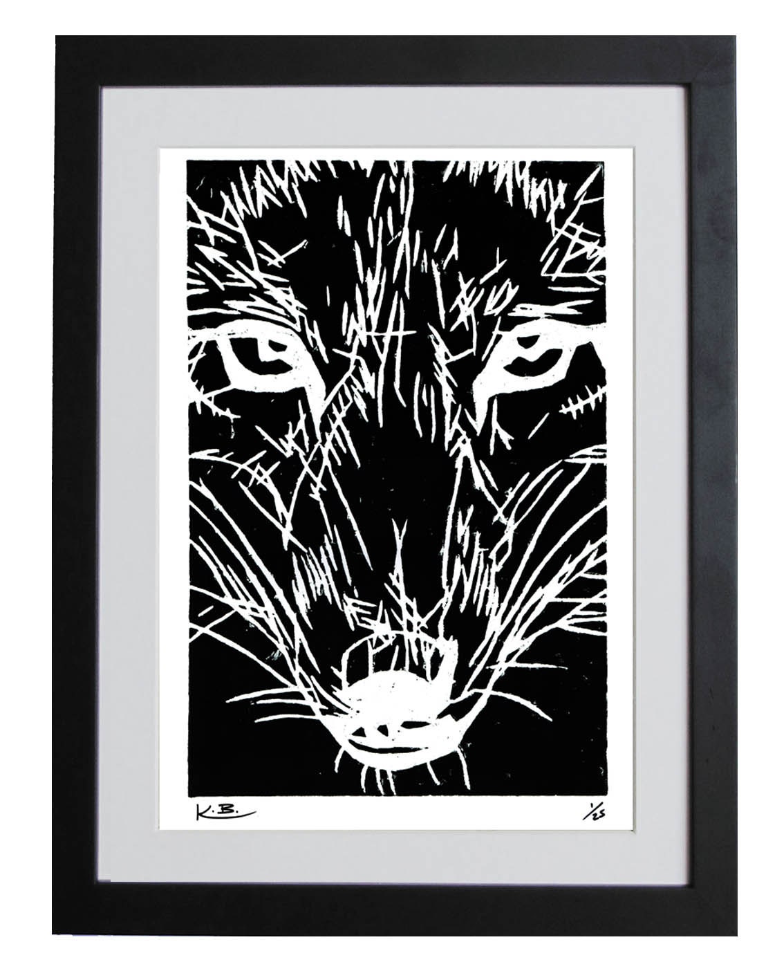 Wolf Woodcut Print 420mm x 297mm Signed by DustlessSoulCreation