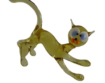 Cat Glass Figurine Art Glass Murano Style Hand Blown Lampwork 4 Inch Long Collectible Gifts