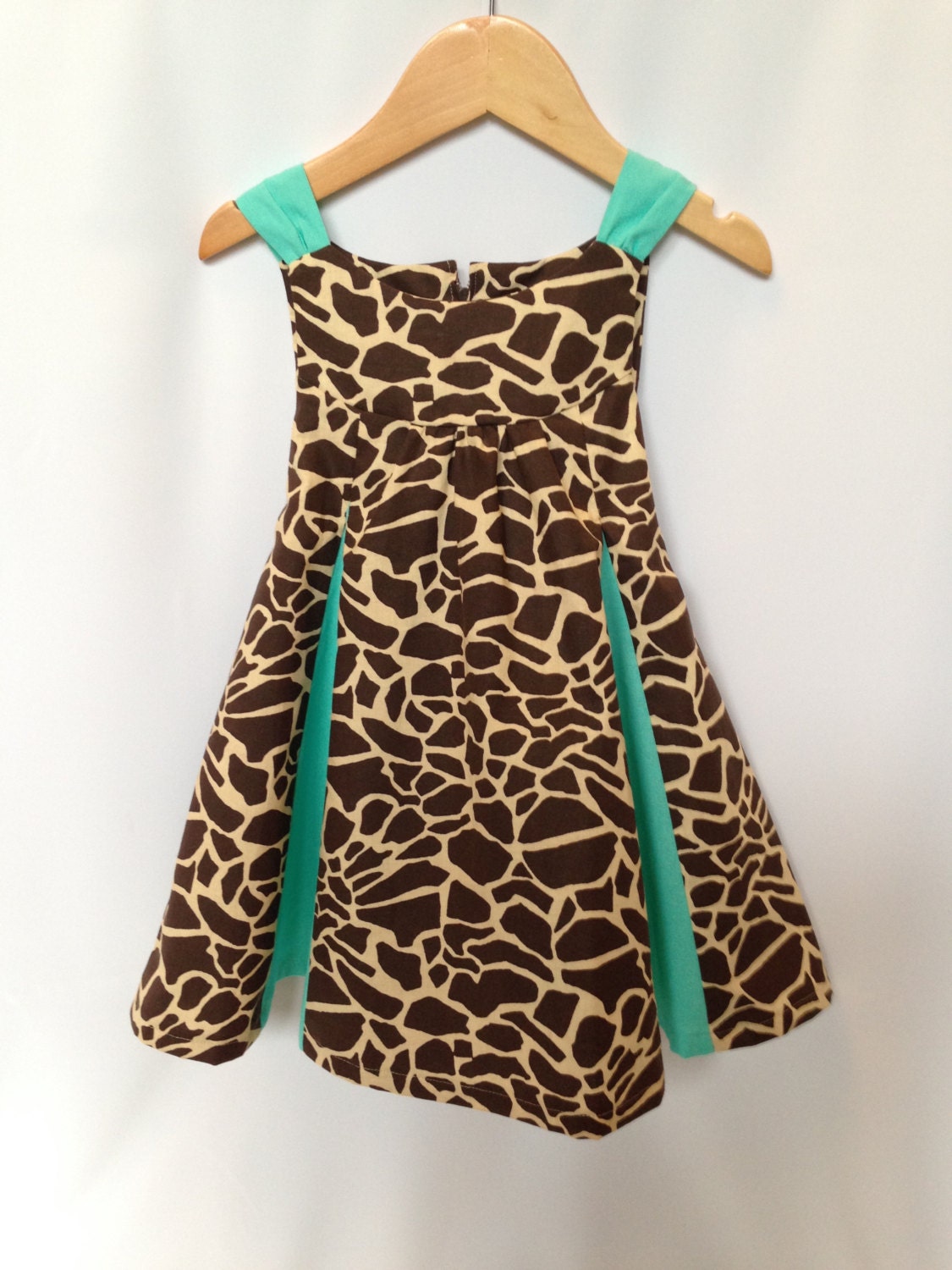 Baby Girl Dress Giraffe Print with Teal Blue Accents