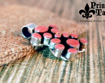 1010_EA_J Taxco .925 Sterling silver oxidized polished coral PENDANT "Tous bear", original silversmith work.
