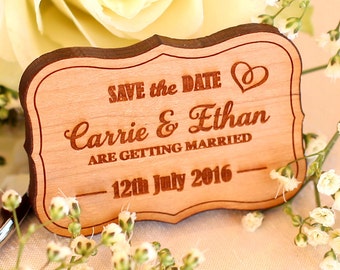 Custom Save The Date Magnets, Personalised Wedding Save The Date Magnets, Wooden Save The Date, Mirror Save The Date