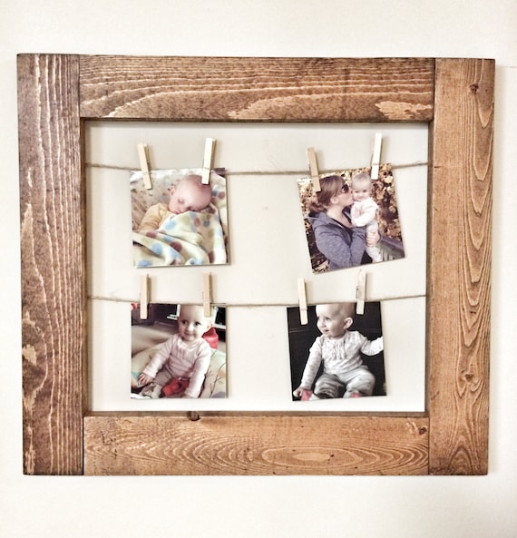 Rustic Decorative Picture Frame with Clothespins in dark