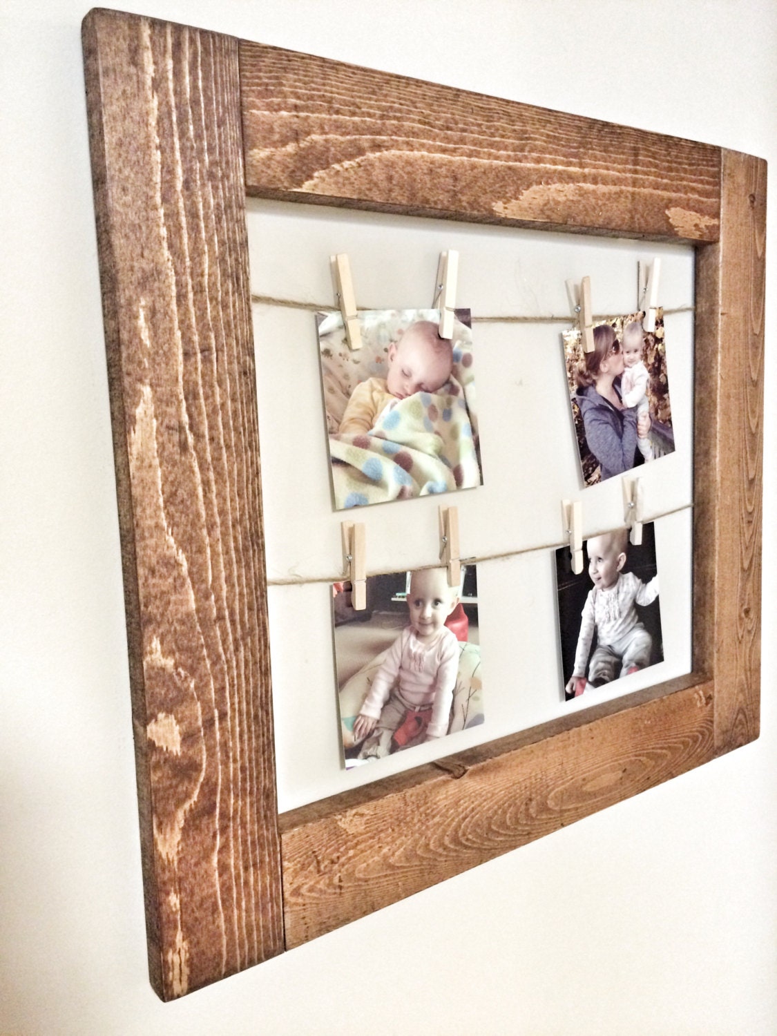 Rustic Decorative Picture Frame with Clothespins in dark