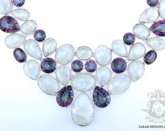 Large Size Top Graded CEYLON MOONSTONE MYSTIC Topaz 925 Solid Sterling Silver Necklace n300