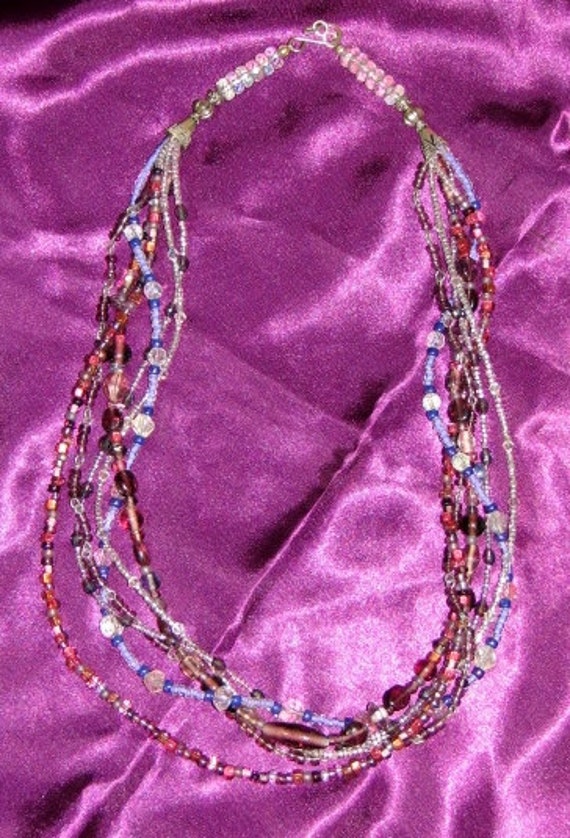 multistrand seed bead necklace purple