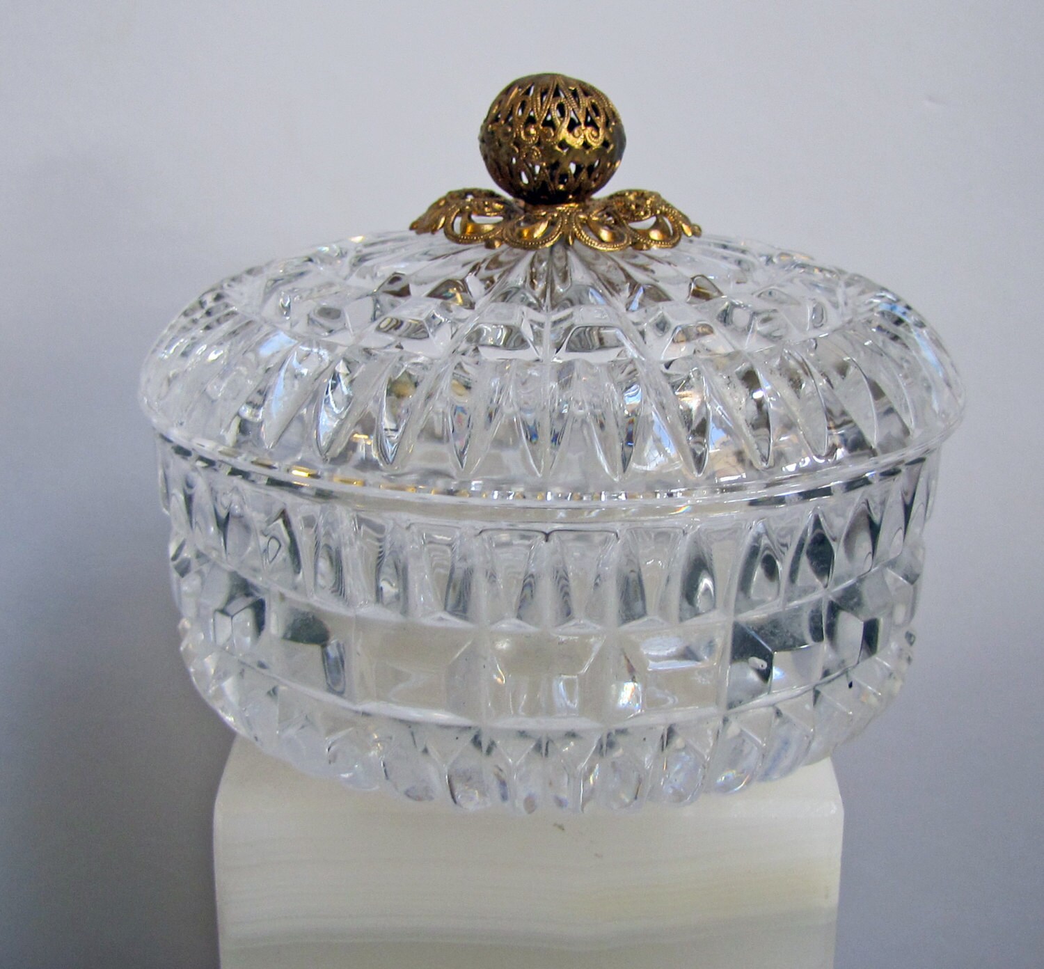 vintage cut glass bowl with lid antique by AllenStreetVintage