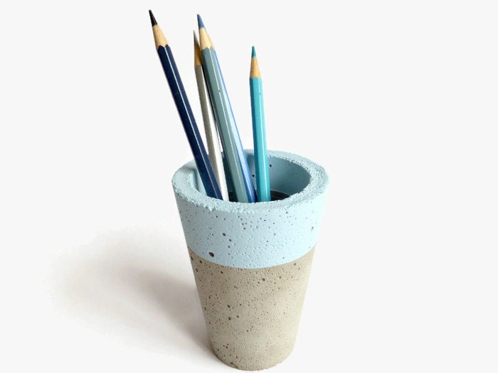 Pastel Concrete Pencil Holder Modern Cup Home Decor Minimalist