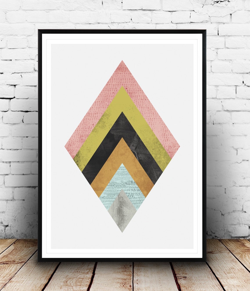 Geometric art Watercolor abstract Minimalist print by Wallzilla