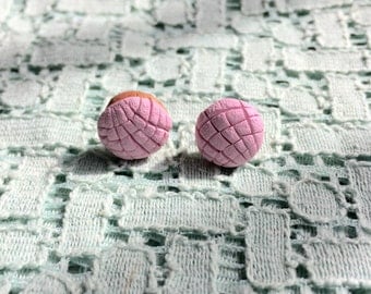 Pink concha earrings Mexican sweet bread pan dulce