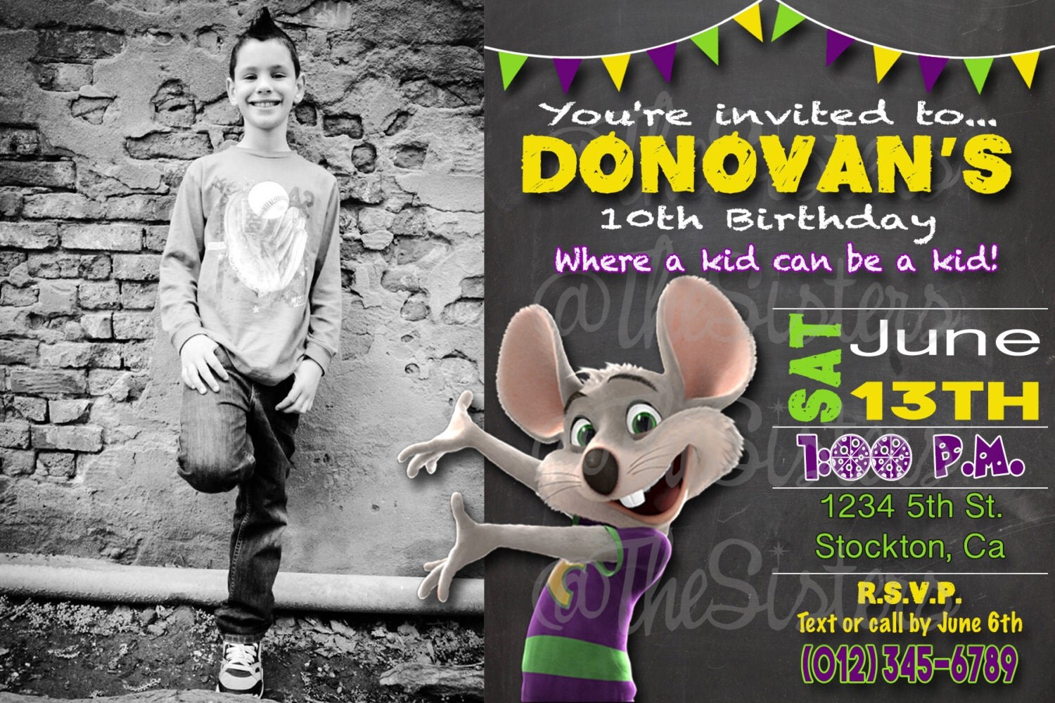 Personalized Chuck E Cheese Birthday Invitations