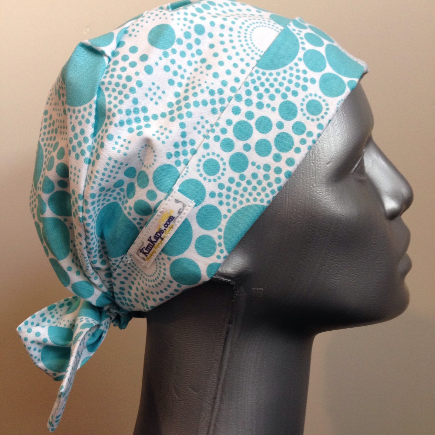 Tie Back Surgical Scrub Cap featuring white fabric with light