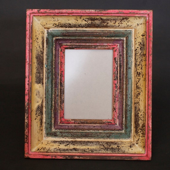 Items Similar To Hand Painted Distressed Multicolor Picture Frame Pink