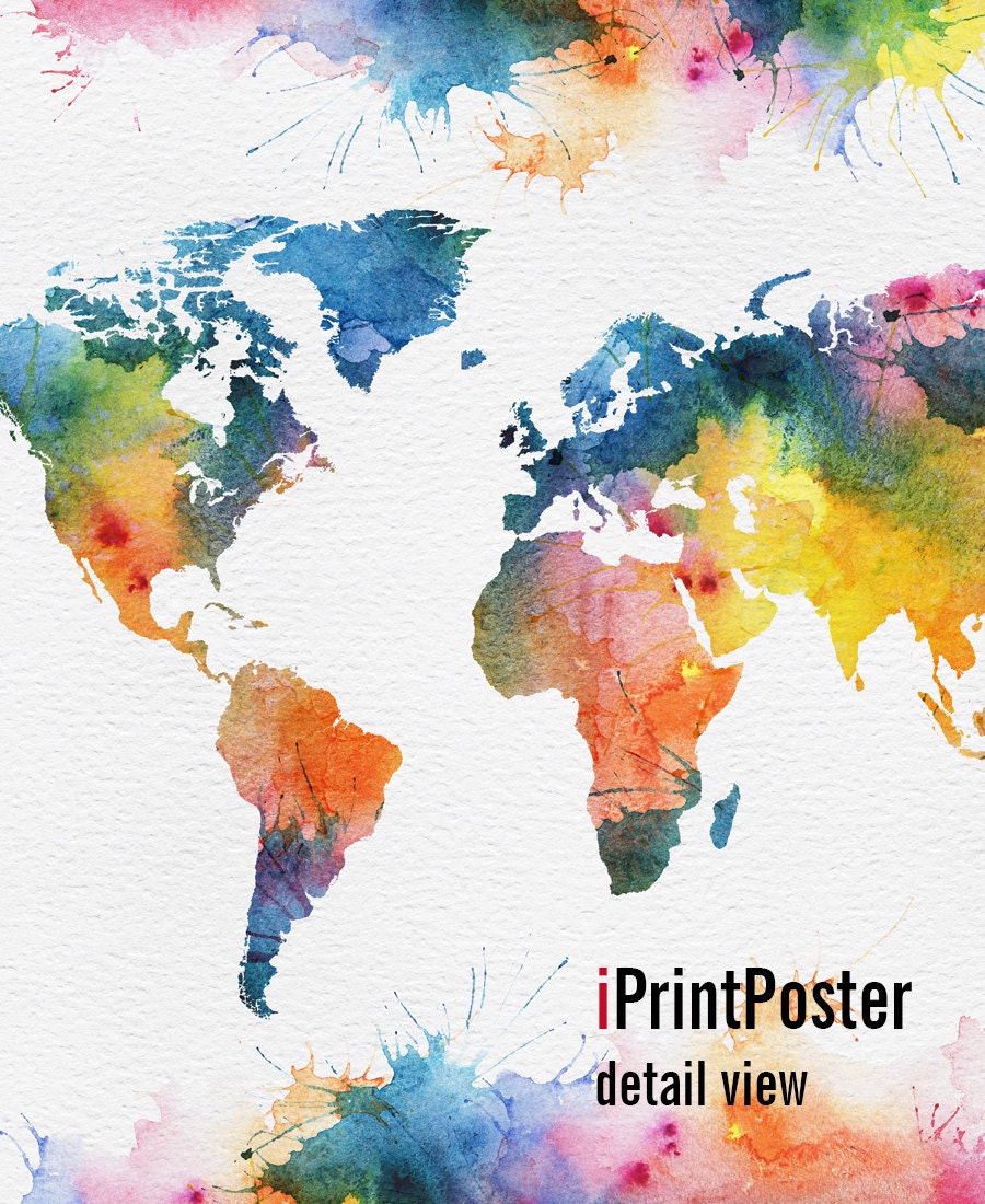 world map print travel map map poster colorful by iprintposter