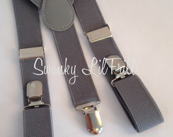 Grey Boys Suspenders, Grey Wedding, Ring Bearer, Suspenders, Toddler Suspenders, Braces, Adjustable Suspenders, Ring Boy Suspenders