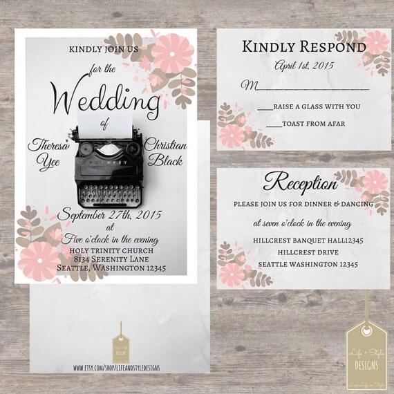 Printable Wedding Invites Vintage Theme Wedding Typewriter